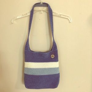 🦋Blue White Striped Knit Crocheted Handbag Purse